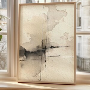 Vertical Abstract Ink Wash Wall Art, Neutral Minimalist Texture 156 image 8