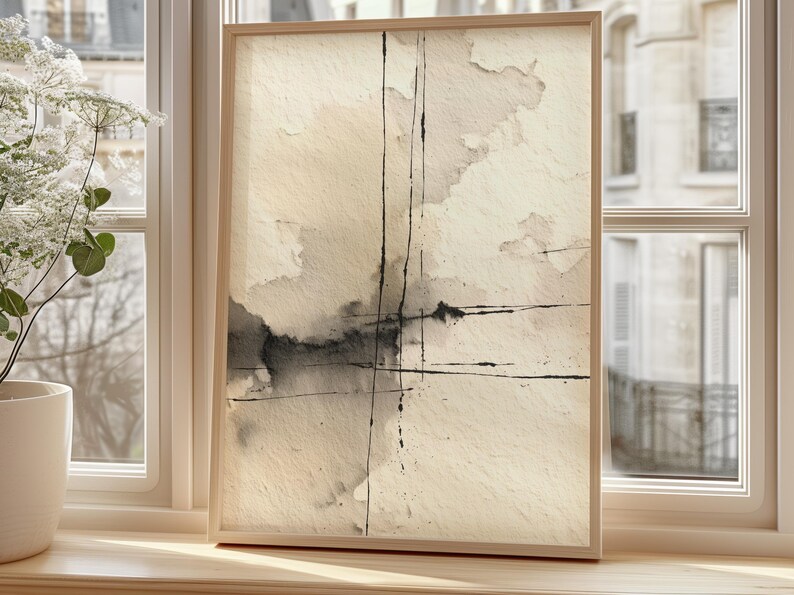 Vertical Abstract Ink Wash Wall Art, Neutral Minimalist Texture 156 image 8