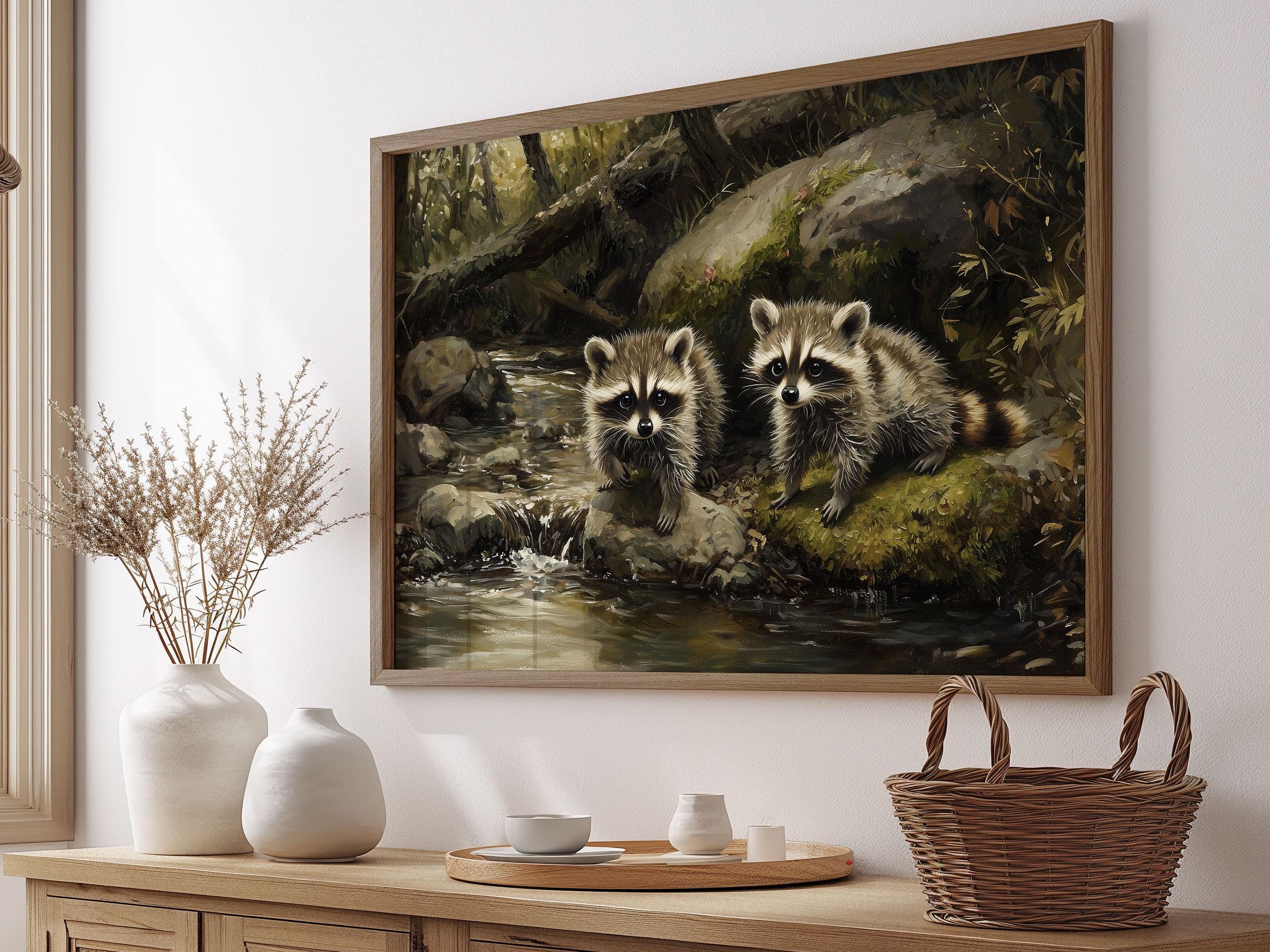 Rustic Raccoon Printable Vintage Raccoon Wall Art, Raccoon Wall Decor, Rustic Oil ...