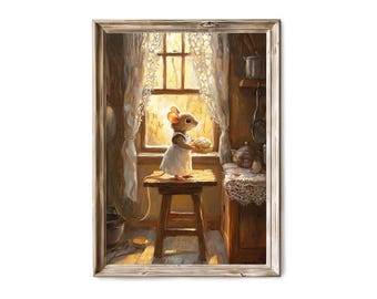 Vintage Spring Mouse Wall Art, Cozy Nursery Cottage Decor