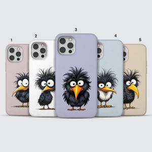 Funda de teléfono con dibujos de pájaros negros: carcasa brillante y divertida para iPhone 16 Pro Max, 15 Plus, 14, 13, 12, 11, XS y Samsung S25, S24 y A55
