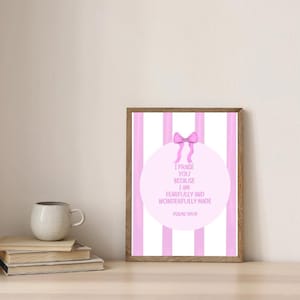 Pink Christian Wall Art | Cute Pink Bible Verse Print | Trendy Christian Decor | Aesthetic Home Decor | Preppy Christian Print | Pink Bow