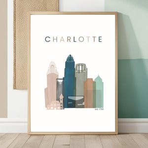 Charlotte NC Skyline Wall Art | Modern North Carolina Print | Travel Print | Charlotte Print | City Print |
