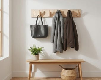 Maple Plywood Coat Rack | Adjustable Pegboard, Scandinavian Minimalist