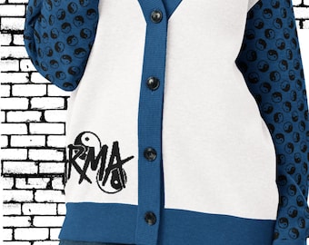 Karma Knitted Cardigan | Stray Kids Inspired Ceremony Aesthetic Sweater | Yale Blue Yin Yang Jacquard Knit Zen Streetwear
