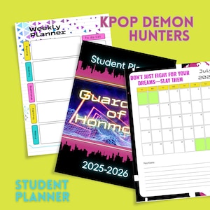 Utskrivbar studentplanerare 2025-2026 Guardian of Honmoon | K-Pop Hunters-inspirerad akademisk organisatör | DIY-tryck Fandom-present