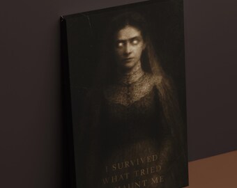 Haunted Gothic Portrait Canvas | Victorian Ghostly Woman Wall Art | Gothic-Vintage Decore | Empowerment Quote Horror Canvas Wall Decor