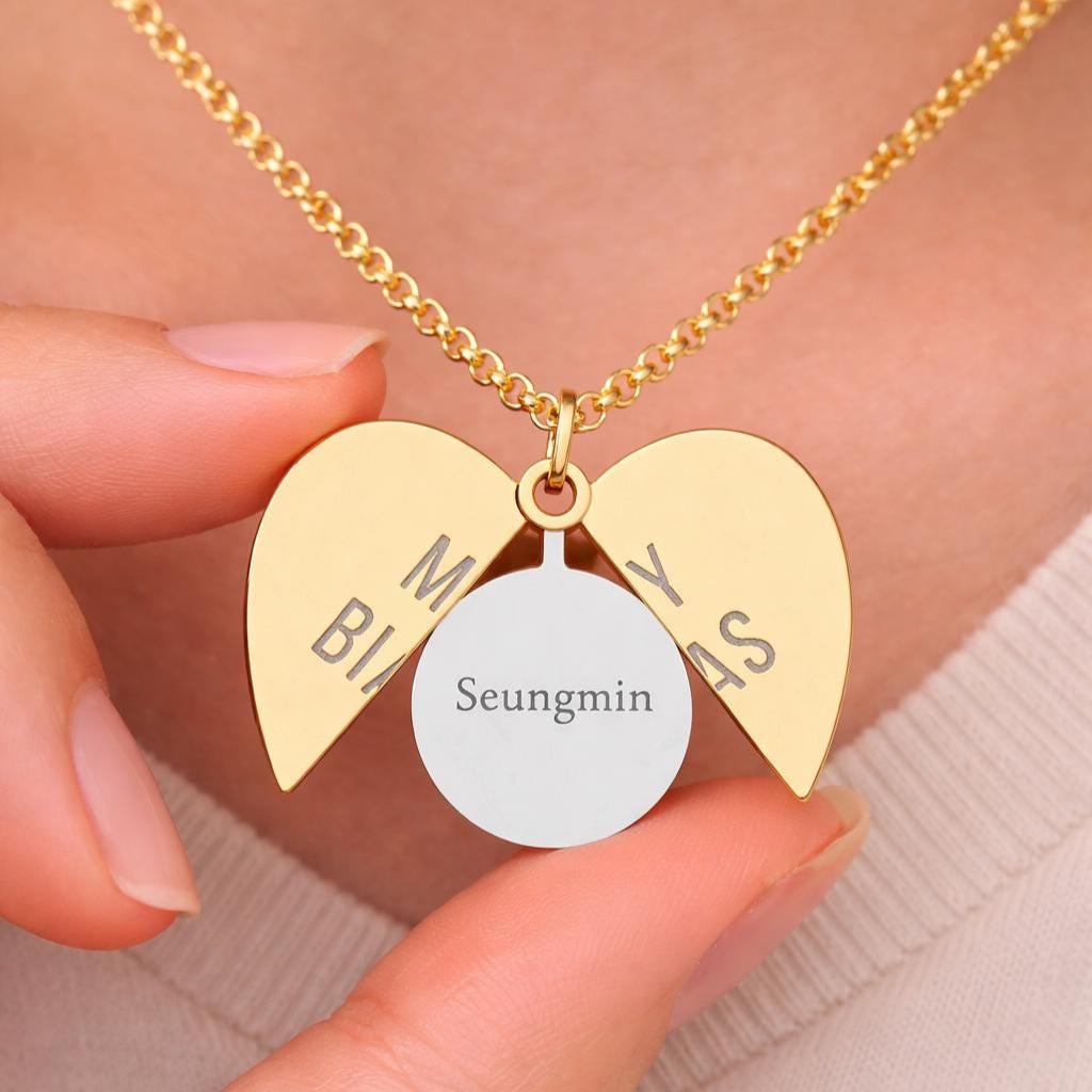 Seungmin Hidden Message Necklace My Bias Heart Locket, Stray Kids
