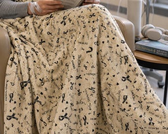 Cancer Ribbon Fleece Blanket – Chemo Care Package Gift, Healing Hope & Strength Throw, Cancer Support Blanket, Survivor Encouragement Gift