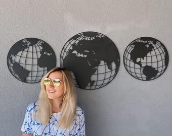 Carte du Monde en métal Boussole Décoration Murale en métal Signe