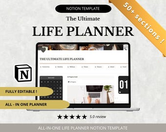 El planificador definitivo de Notion (MRR) - PLR, plantilla de Notion, planificador de Notion, planificador de vida de Notion, planificador estético de Notion, temas claros y oscuros