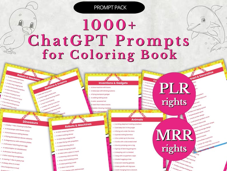 1000+ Chatgpt Ai Coloring Book Prompts PLR MRR | Midjourney & DALL-E ...