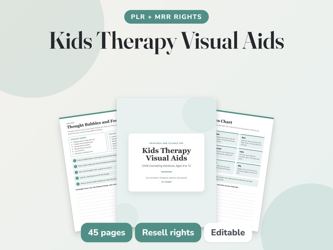 Visual Aids Rintable PLR Kids Therapy Handouts and Visual Aids With Resell Rights, Child ...