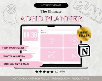 ADHD Notion Planner 2026: sjabloon focus en productiviteit (digitale download)