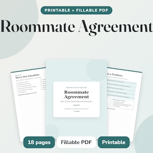 Roommate Agreement Printable, Editable Flatmate Contract with Chore Chart and Bill Split, House Rules PDF