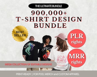 900K+ PLR T-Shirt Design 2025 & Mockup Mega Bundle |Editable, Summer, Real Model Mockups, Resell Rights