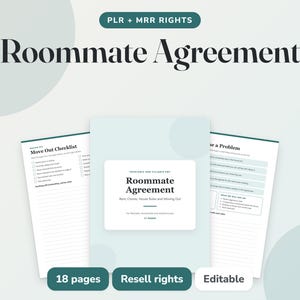 PLR Roommate Agreement with Resell Rights, MRR Flatmate Contract and House Rules Printable, Editable Word File