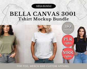 Paquete de maquetas de camisetas Bella Canvas 3001: 182 imágenes JPG de modelos reales (PLR)