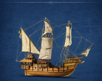 Caracca Atlantica Wooden Ship Model Plans, 1:60 Scale (Instant Download)