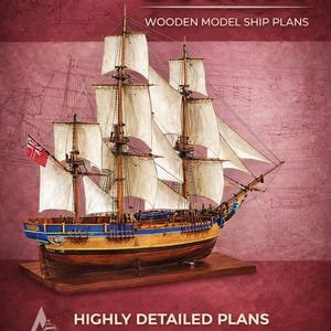 HMS Bounty Wooden Ship Model Plans, 1:60 Scale Blueprint (Digital Download)