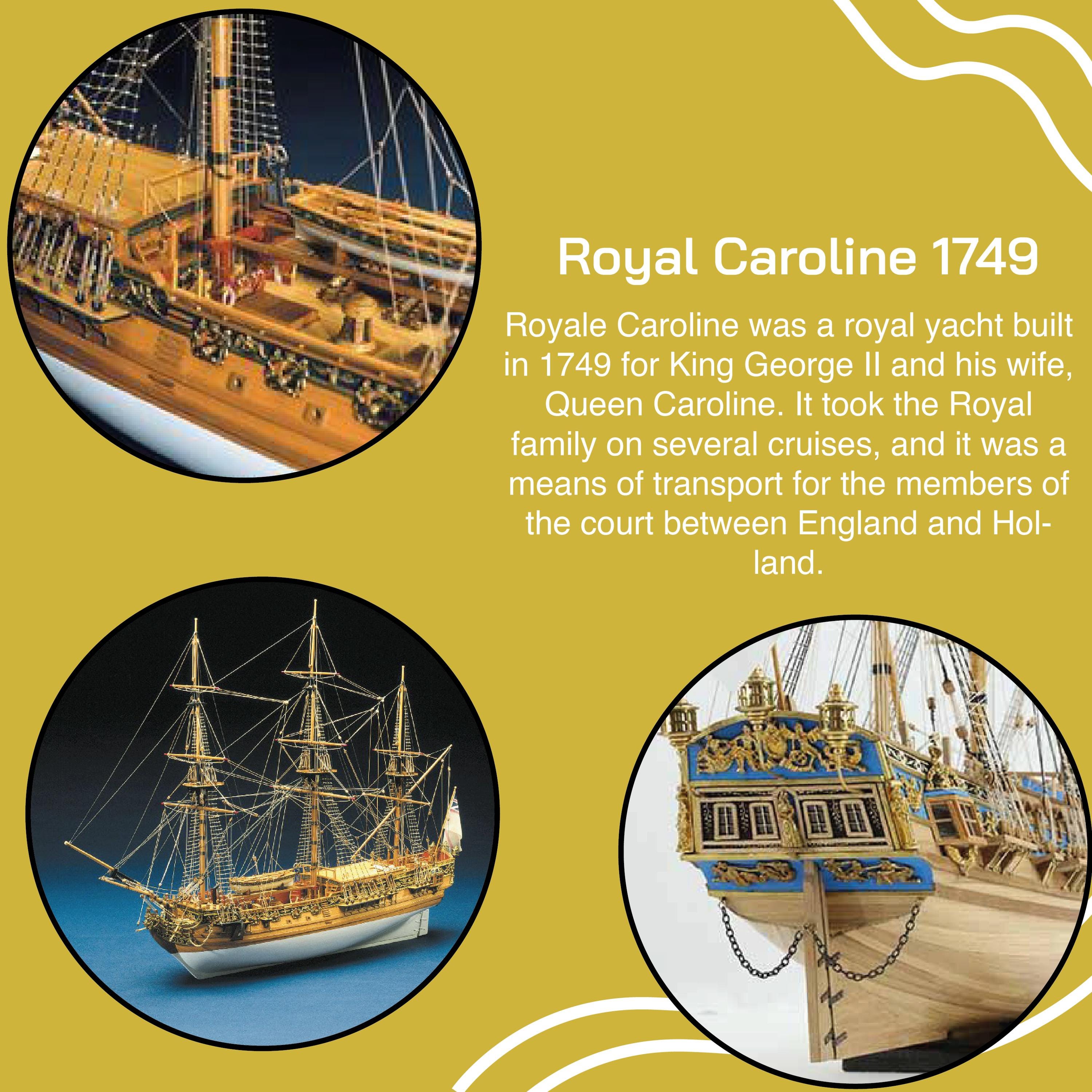 船・ボート The  Yacht CAROLINE 1749 HMY Royal Caroline 1749 Scale 1/50 33'' Wooden Ship Model