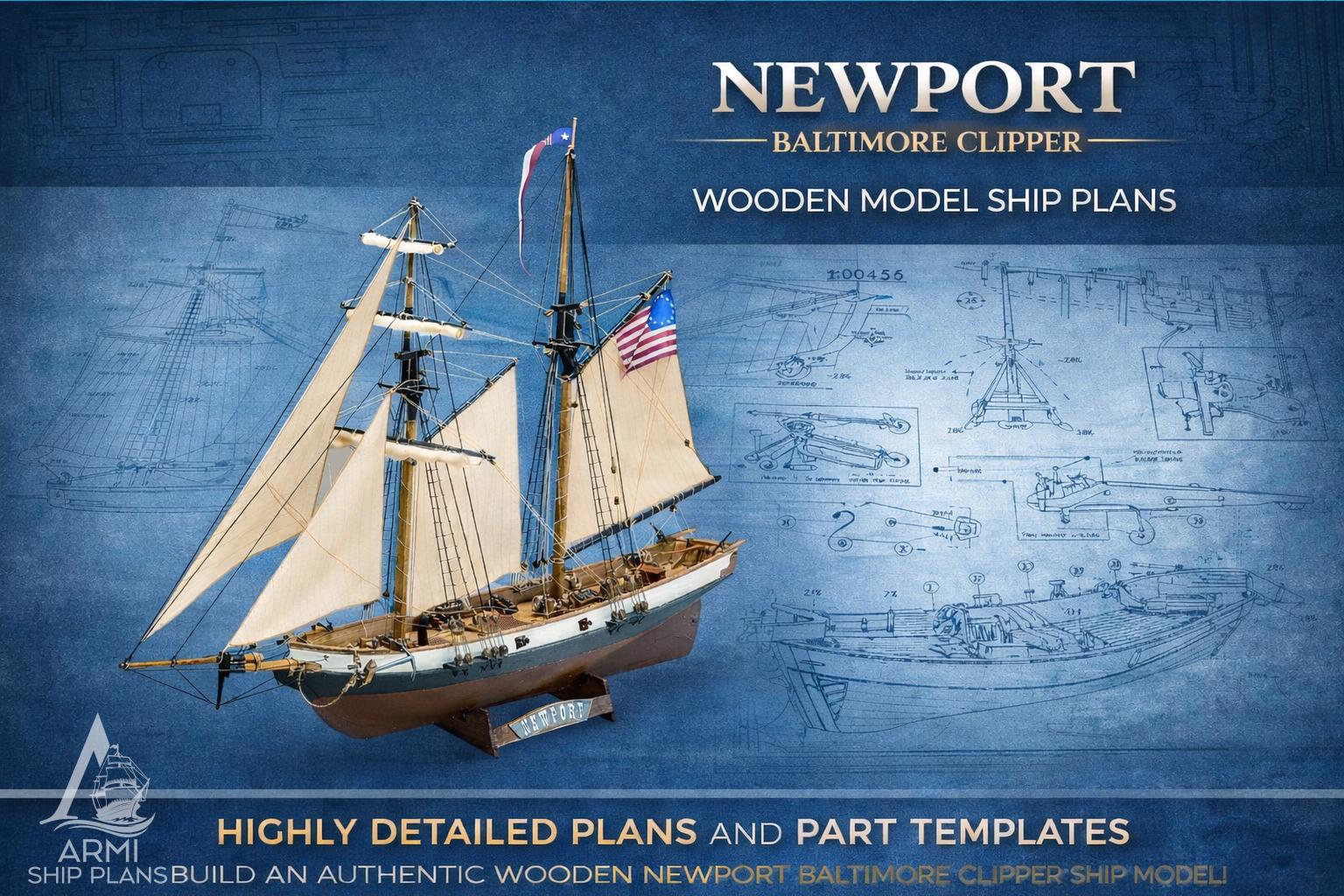 Newport Baltimore Clipper Wooden Ship Model Plans, 1:60 Scale (instant ...