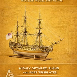 Royal Caroline 1749 Wooden Ship Model Plans, 1:60 Scale (Instant Download)
