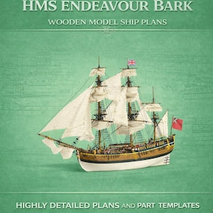 HMS Endeavour Bark 1764 Wooden Ship Model Plans, 1:60 Scale (Instant Download)