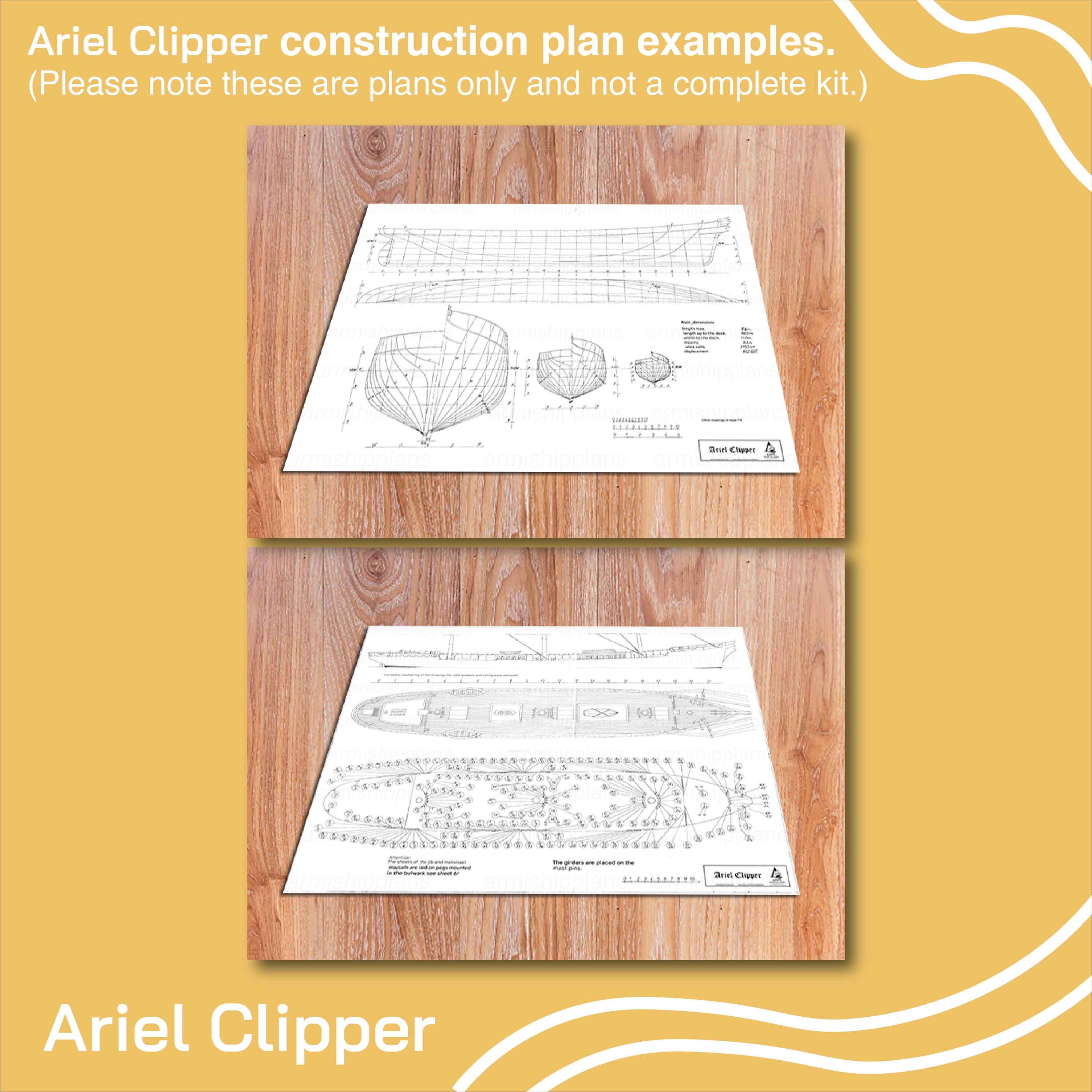 Ariel Clipper Wooden Ship Model Plans, 1:200 Scale (PDF-TIF Download ...