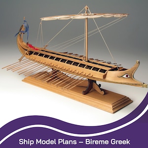 Bireme Greek Wooden Ship Model Assembly Plans | 2 High-Resolution Sheets | Numbered Expression |  Manual Instructions | Instant Download