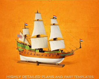 Batavia 1628 Wooden Ship Model Plans, 1:60 Scale (PDF-TIF Downloadable Blueprint)