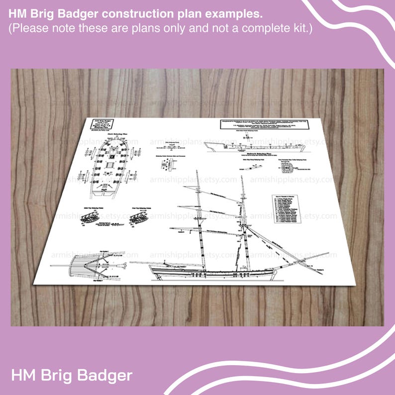 Badger Rigging HM Brig Badger Wooden Ship Model Plans, 1:60 Scale (instant Download ...