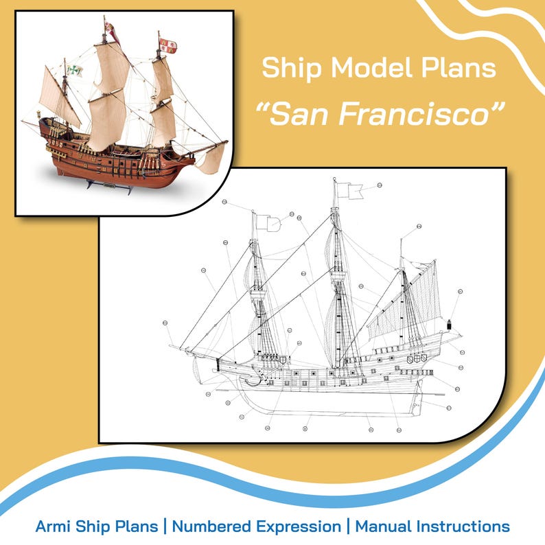 San Francisco Wooden Ship Model Assembly Plans | 4 High-resolution ...