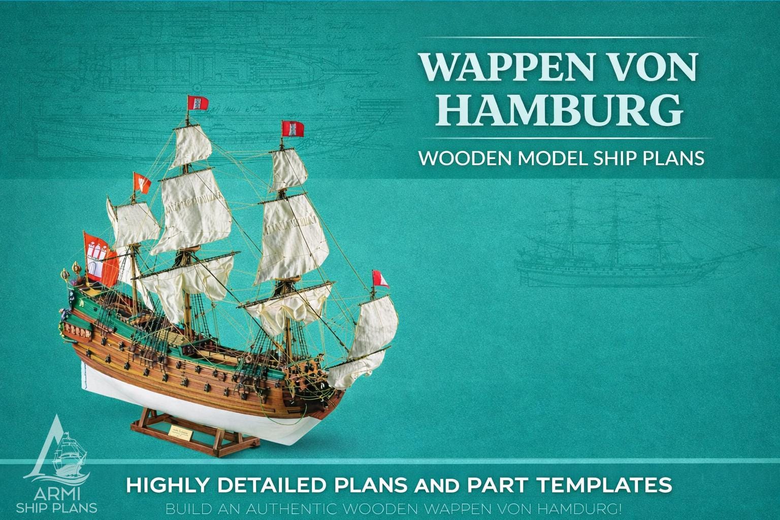 Wappen Von Hamburg Wooden Ship Model Plans, 1:75 Scale (digital