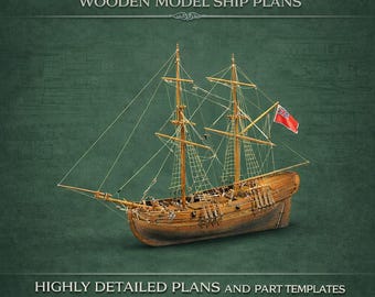 ビンテージ風帆船模型設計図：海賊風帆船設計図（PDFダウンロード A4