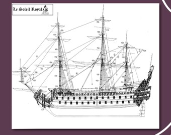 Le Soleil Royal Wooden Ship Model Plans, 1:60 Scale (Digital