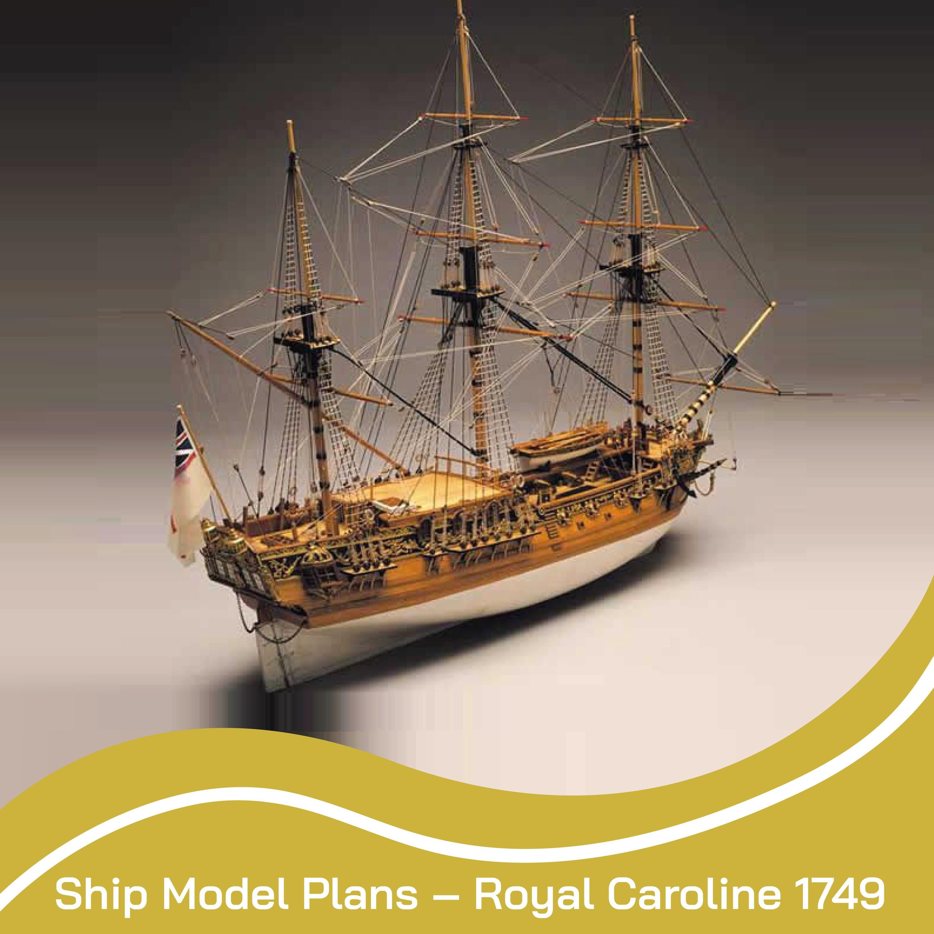 Royal Caroline 1749 Ship Model Assembly Plans: High-resolution