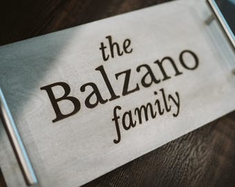 The Cocktail Caddy - Personalized Engraved Wood Serving Tray: Wedding, Anniversary Gift