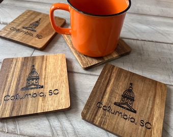 The Drink Dock - Engraved Acacia Wood City Coasters - Set of 5