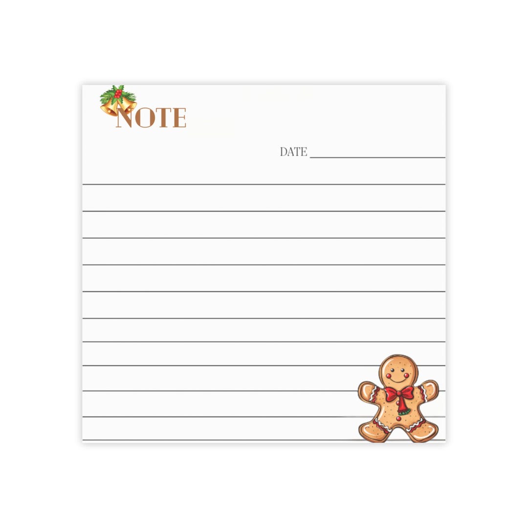 Gingerbread Note Design Gingerbread Man and Bells Sticky Note| Note Pads - Etsy