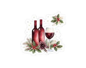 Wine Bottles and Glass kiss-cut sticker -Christmas