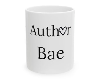 Author Bae 11 oz Ceramic Mug with book/pen Icon.