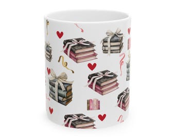 Book Love Ceramic Mug 11 oz, Coffee Tea Chocolate Lover Gift, Drinkware Gift