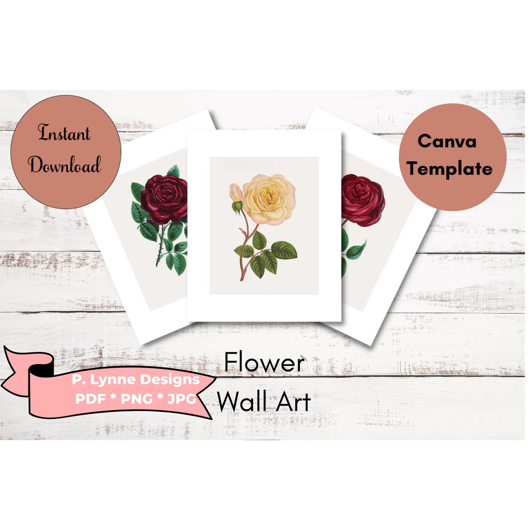 Printable Rose Flower Wall Art set of 3 Etsy