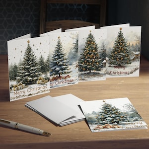 Snowy Tree Christmas Cards: Festive Holiday Greeting, Set of 5
