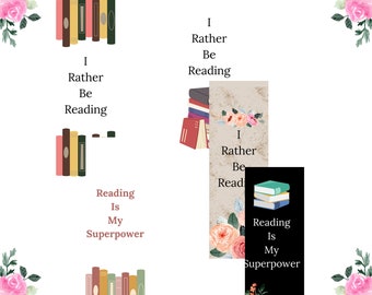 Book Lover Gift: Set of 5 'I Rather Be Reading' Bookmarks