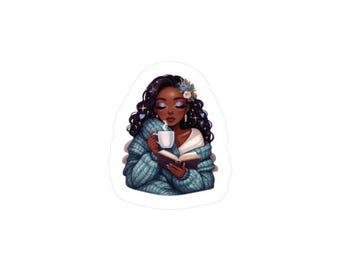 Cozy Reading Girl Vinyl Sticker| Cute Booklover Sticker