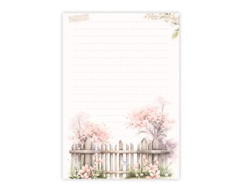 Spring Flower Fence Note Pad, Grey Lined Sticky Notes | Floral Stationery