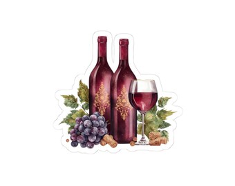 Wine Bottles and Glass Sticker - Vineyard Grapes