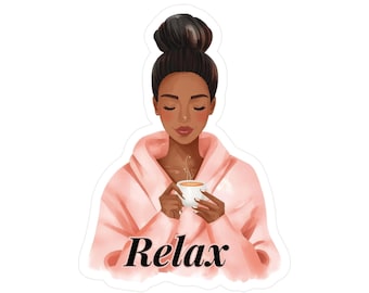 Relax Sticker | Pink Robe, Coffee Cup